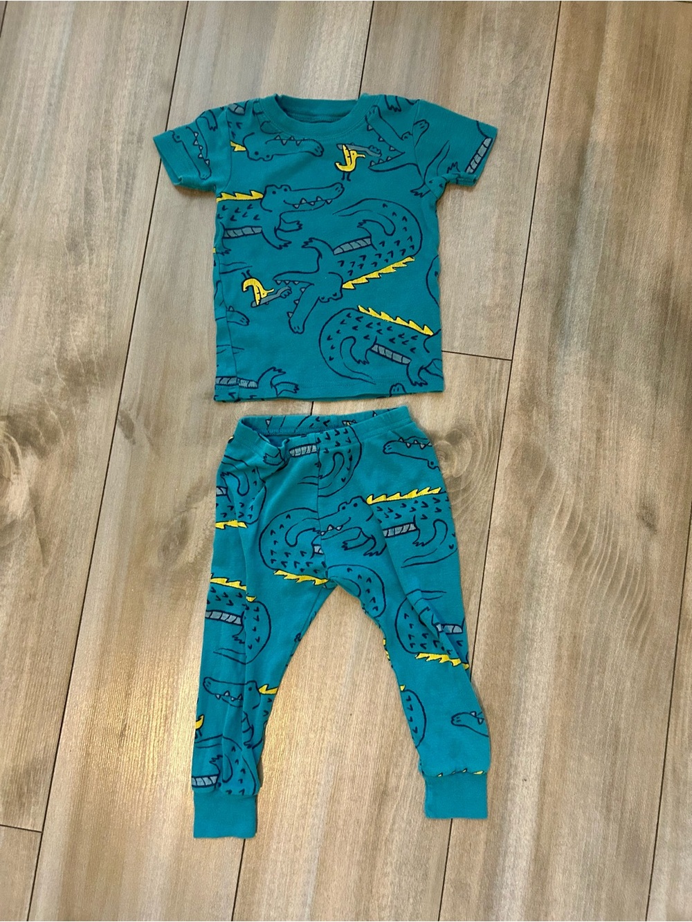 Carter's Teal Crocodile Print Pajama Set with Yellow Accents